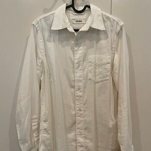 Buck Mason Draped Twill Shirt in Natural/White, XS